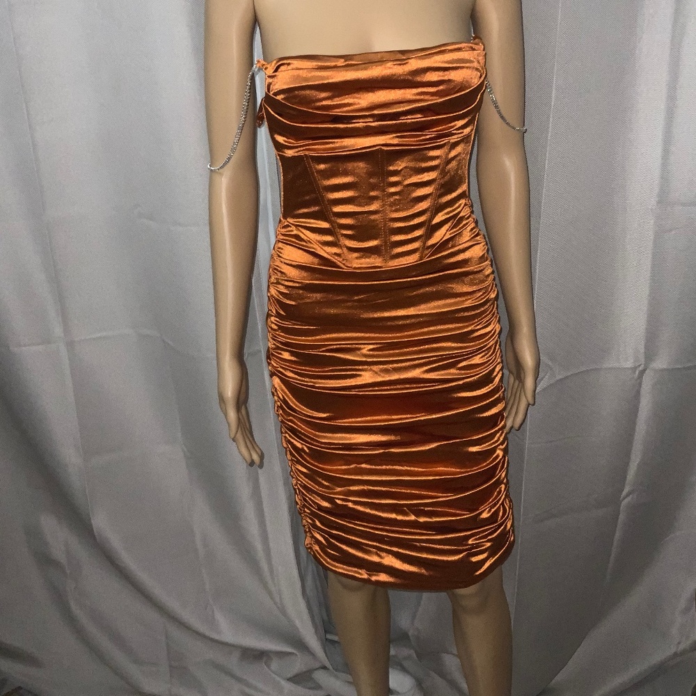 Sexy Corset Bodice Cocktail Dress. Burnt Orange - Picture 13 of 16